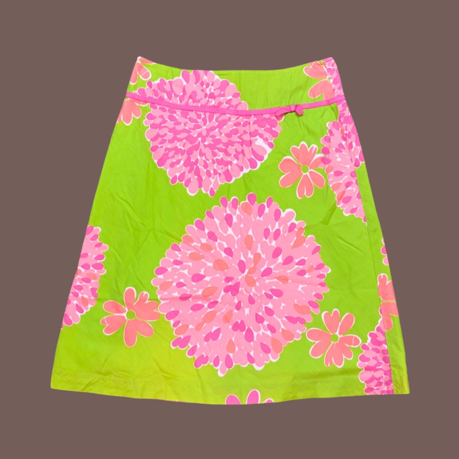 Lilly Pulitzer VTG A-Line Skirt | Lilly Pulitzer Green Pink Floral | Y2K Size 30" / US 8 / IT 44 - 1 Thumbnail
