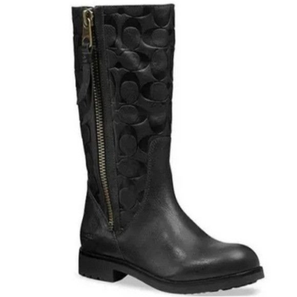 Coach Coach Valentine Embossed Signature C Logo Black Leather Boot Size US 6 / IT 36 - 1 Thumbnail