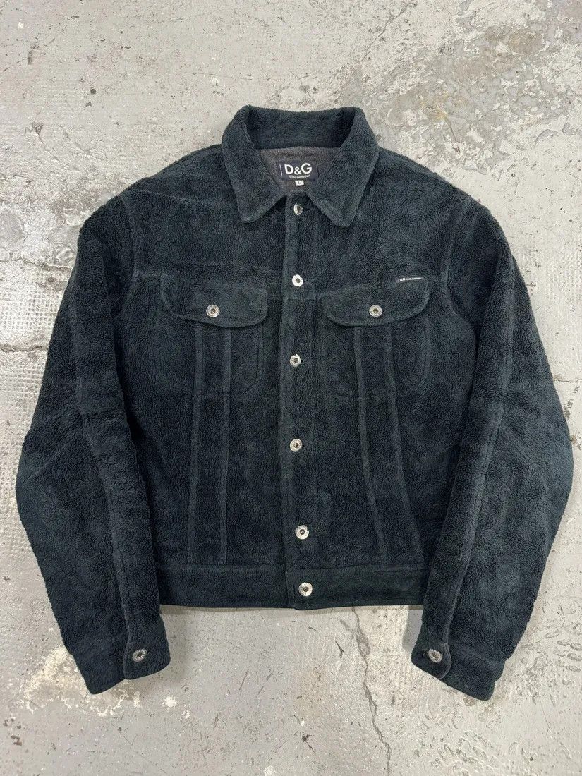 Dolce & Gabbana × Vintage 2000s Dolce & Gabbana Black Plush Fleece Trucker Jacket Size US M / EU 48-50 / 2 - 1 Thumbnail