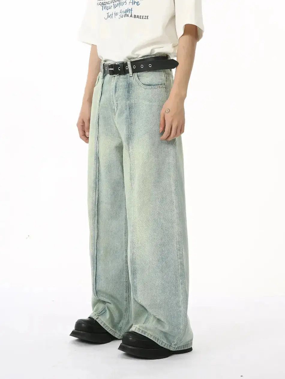 Japanese Brand Retro light colored straight leg wide leg jeans Size US 32 / EU 48 - 1 Thumbnail