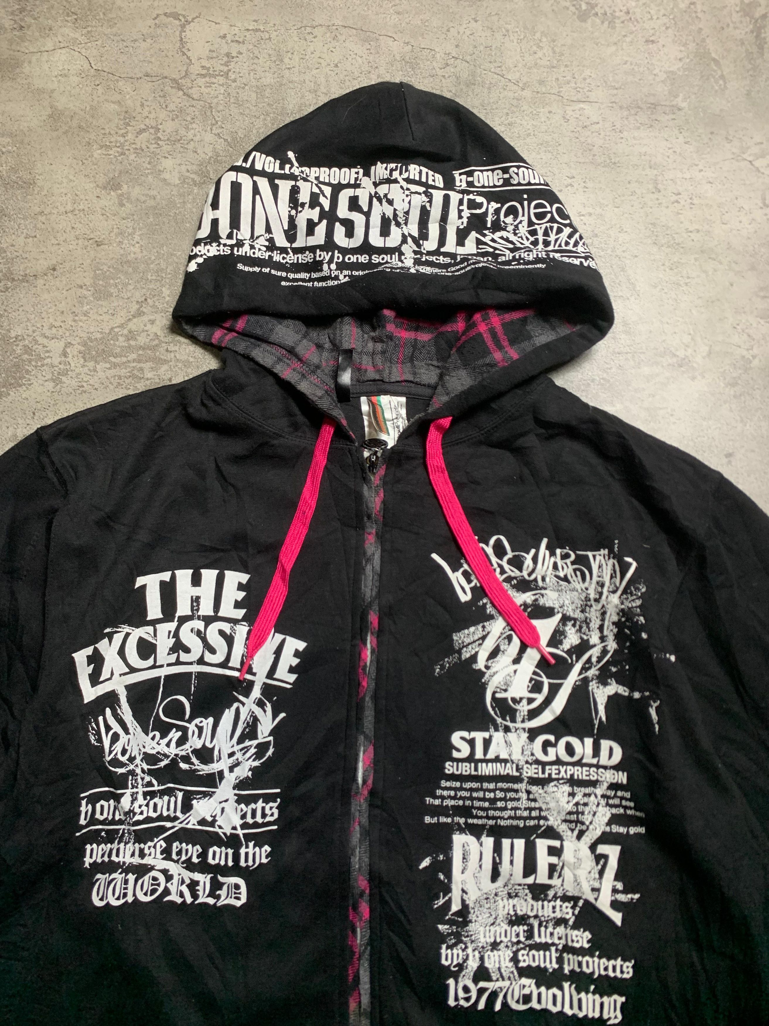 Japanese Brand Y2K B One Soul Japanese Poem Punk Style Black Zip Hoodie Size US M / EU 48-50 / 2 - 4 Thumbnail