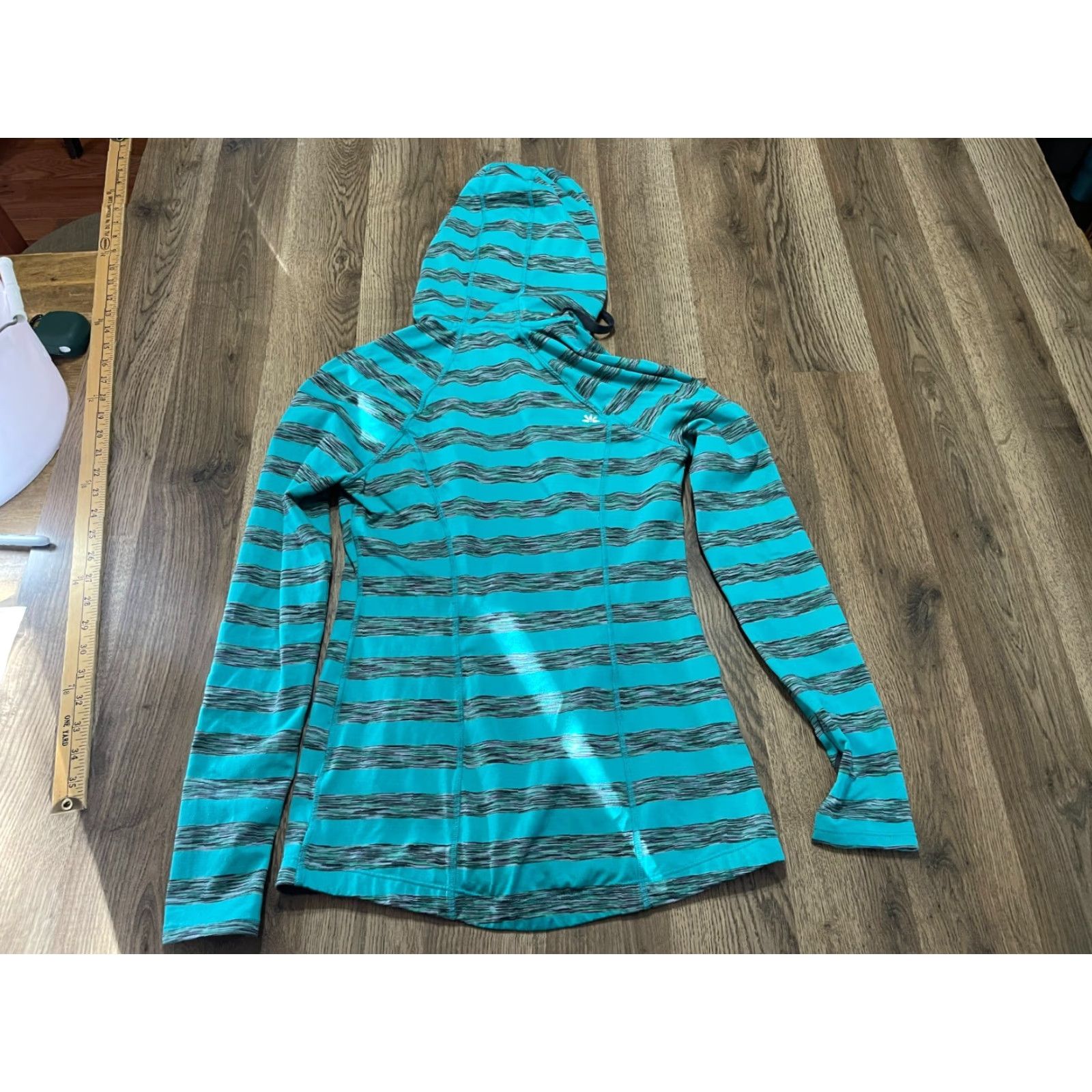 Vintage Lukka Hoodie Women's Small Green Gray Full Zip Drawstring Casual Modern Striped Regular Sleeve Size S / US 4 / IT 40 - 2 Thumbnail