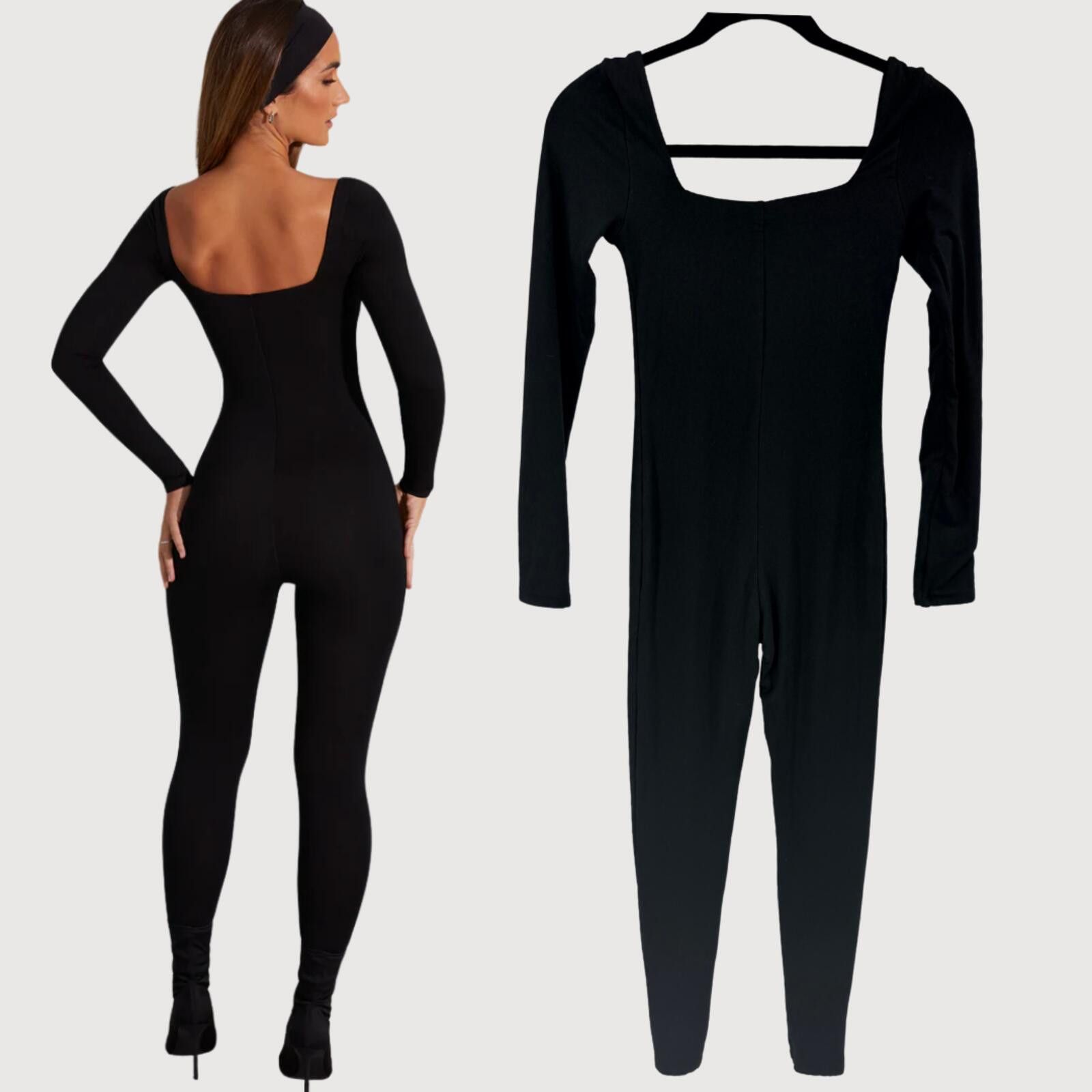 Other Oh Polly Delanie Jumpsuit Black Square Neck Bodycon 4 Size 27" / US 4 / IT 40 - 3 Thumbnail