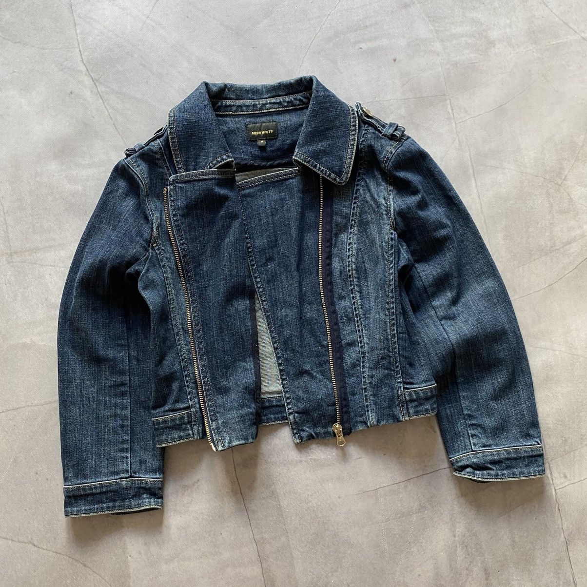 Hysteric Glamour Japan Miss Sixty Cropped Denim Biker Jacket Side Zip Y2K Size S / US 4 / IT 40 - 6 Thumbnail