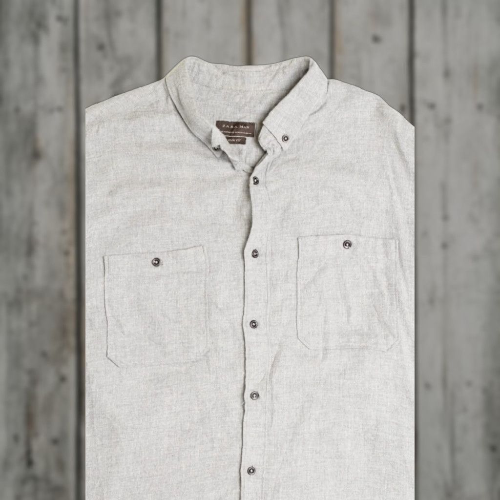 Zara VINTAGE Zara Man Gray Flannel Shirt X-Large Button-Down Casual Top Mens Size US XL / EU 56 / 4 - 1 Thumbnail