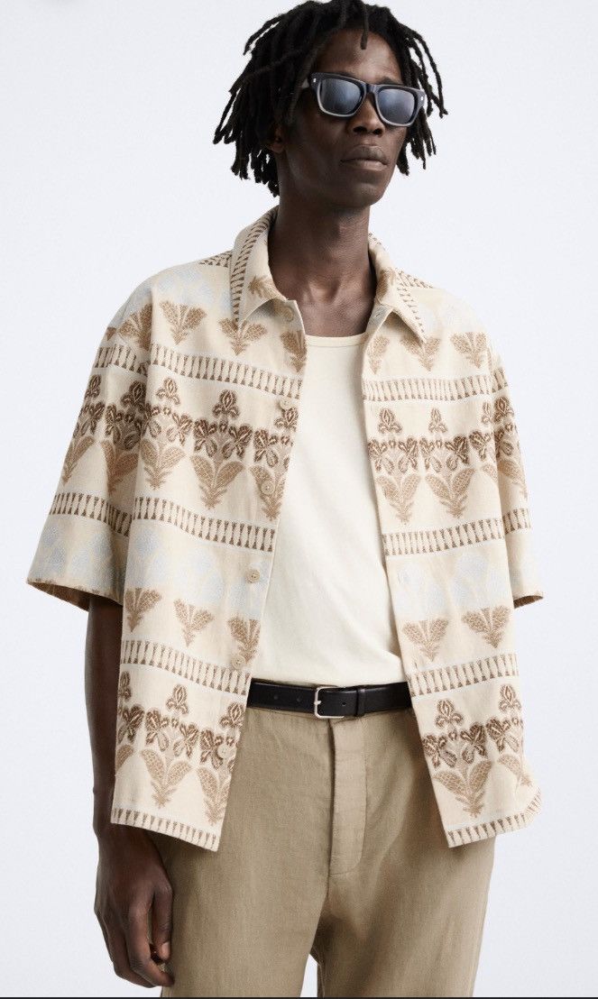 Zara 🔥 Zara Geometric Jacquard Shirt Ecru Beige Hawaiian Art Size US M / EU 48-50 / 2 - 1 Thumbnail