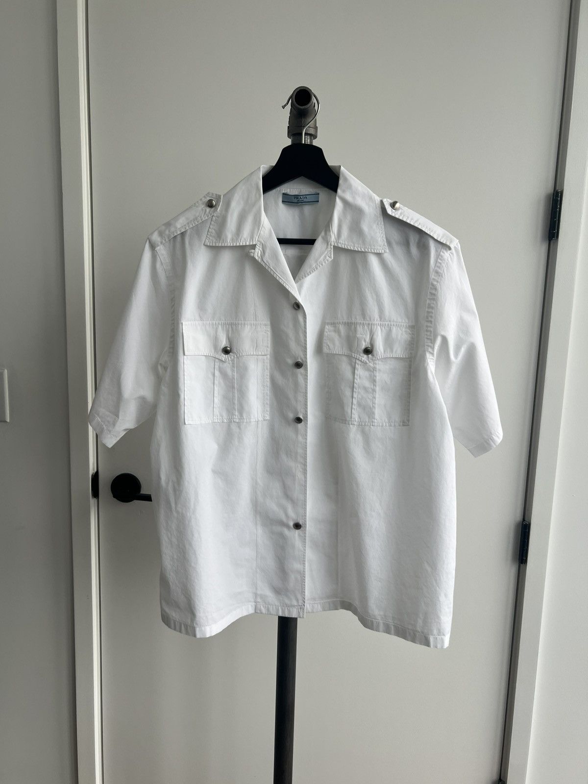 Prada White Camp Collar Officer's Shirt Size S / US 4 / IT 40 - 1 Thumbnail