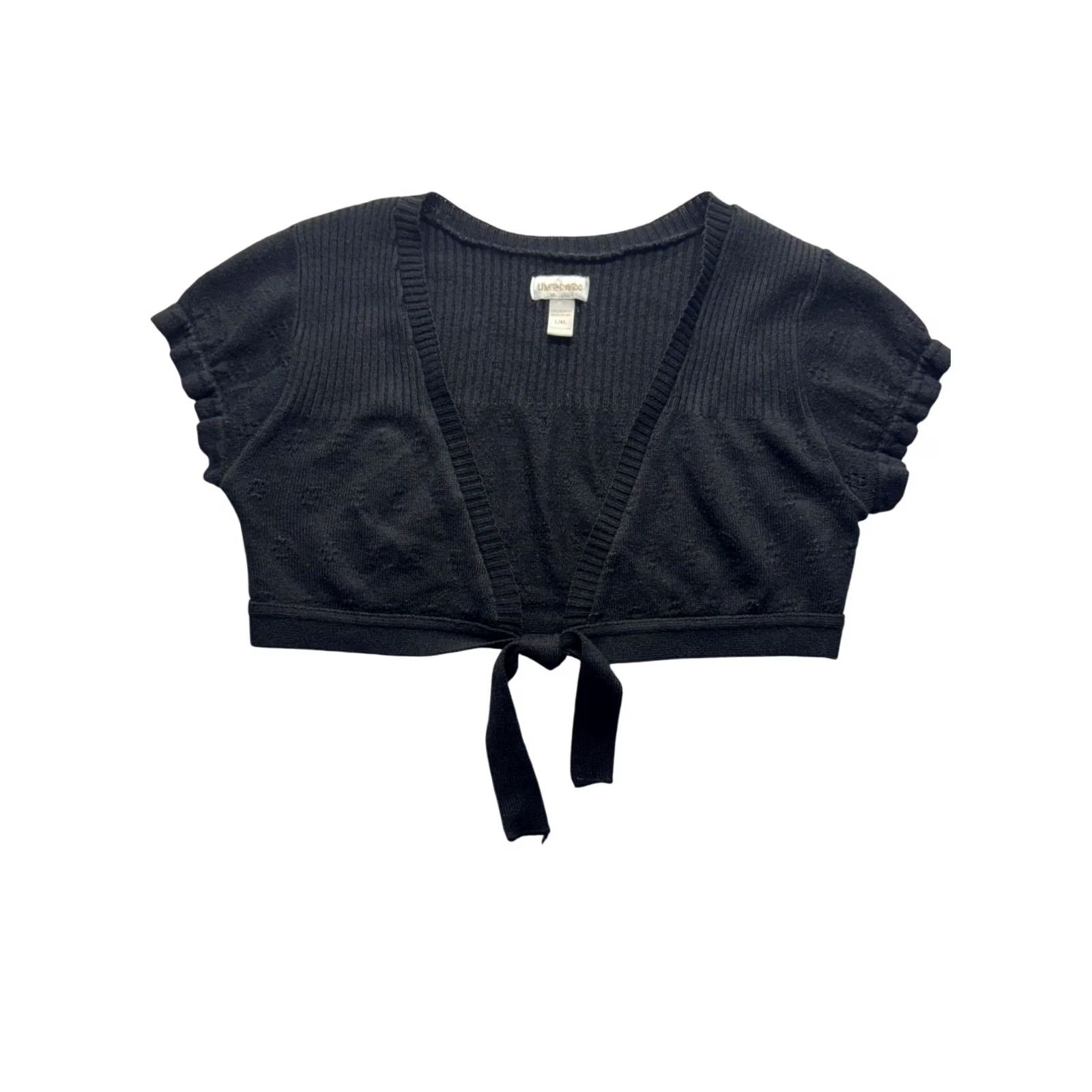 Vintage Limited Too Cardigan Shirt Women L Black Ribbed Tie-Front Cropped Acrylic USA Made 12.5in 17in Size L / US 10 / IT 46 - 2 Thumbnail