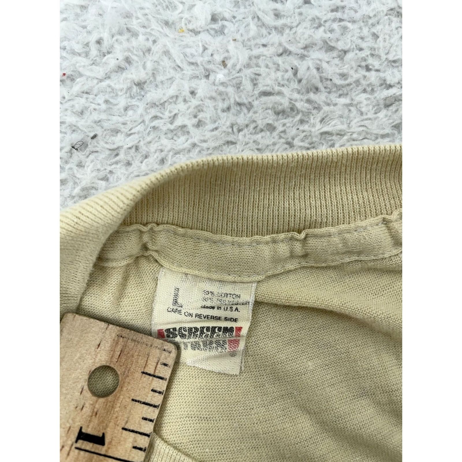 Vintage VINTAGE Screen Stars T-Shirt Mens S Tan USA Short Sleeve Crew Neck Cotton, Polyester Breathable, Easy Care, 80s, Single Stitch, Tan, White? Size US S / EU 44-46 / 1 - 8 Thumbnail