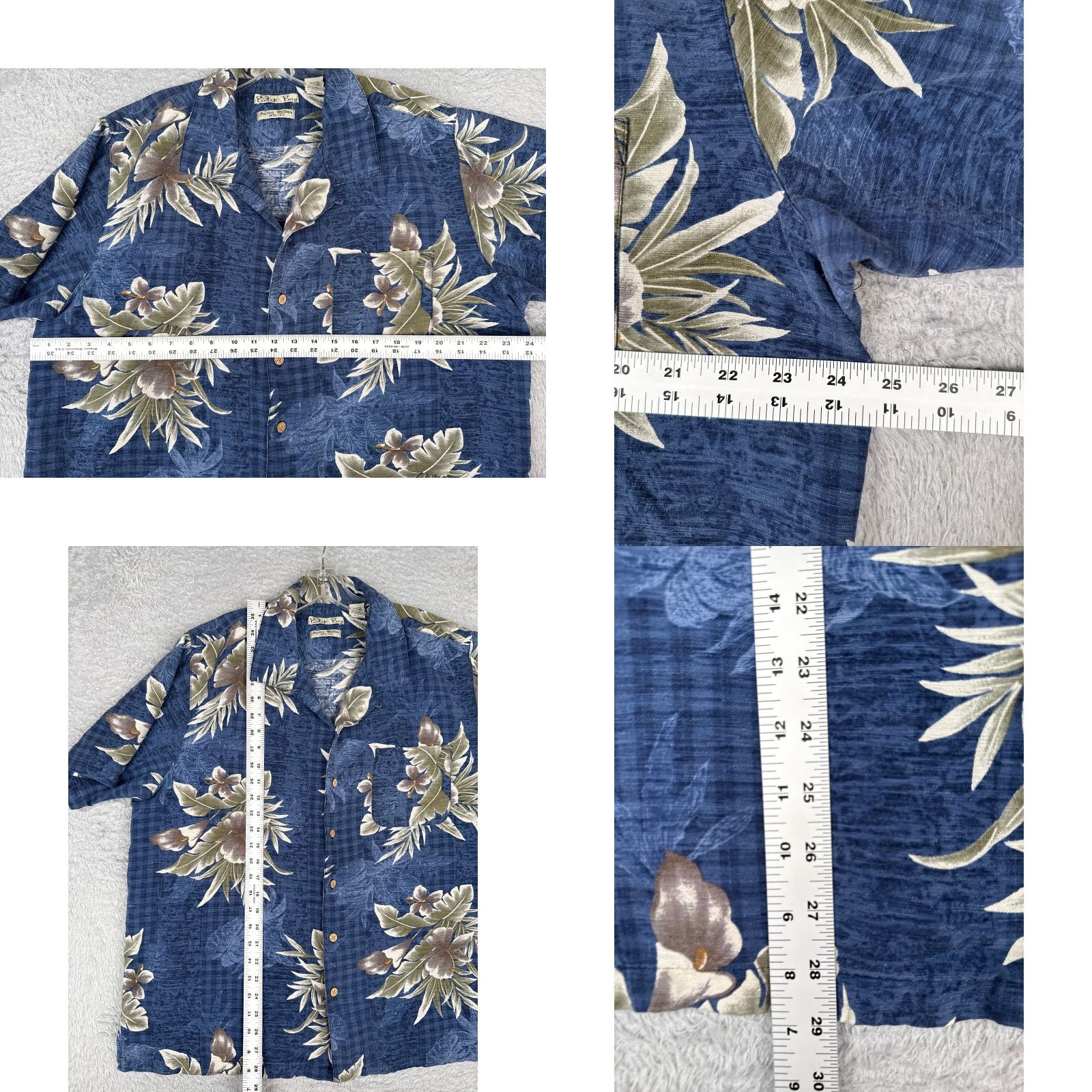 Vintage Batik Bay Shirt Men XL Blue Floral Silk Button-Up Hawaiian vacation resort Luau Aloha 100% Silk Batik Bay Mens Button-Up Shirt Size US XL / EU 56 / 4 - 8 Thumbnail