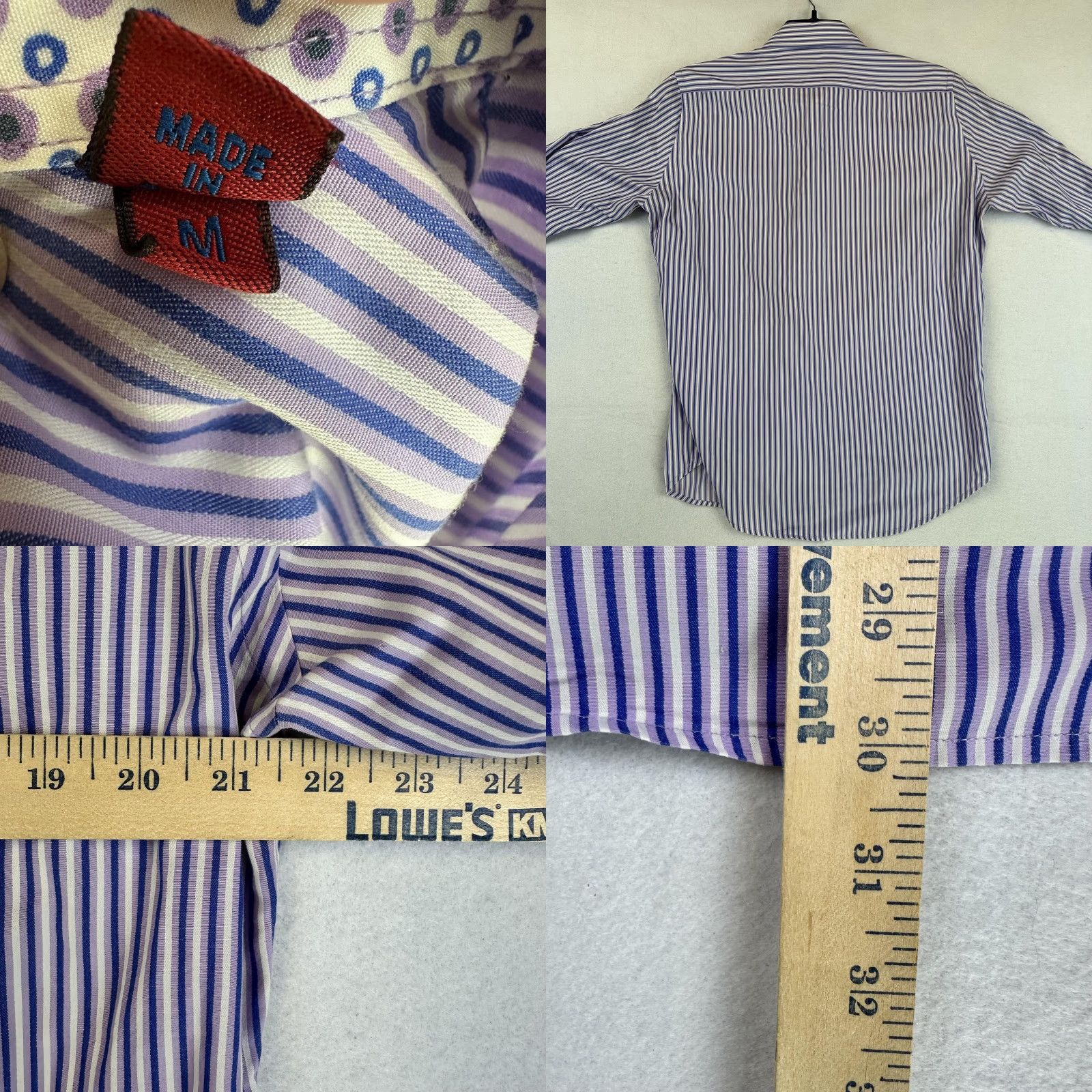 Robert Graham Robert Graham Shirt Mens Medium Purple Blue Stripe Contrast Cuff Cotton 15.5 39 Size US M / EU 48-50 / 2 - 8 Thumbnail
