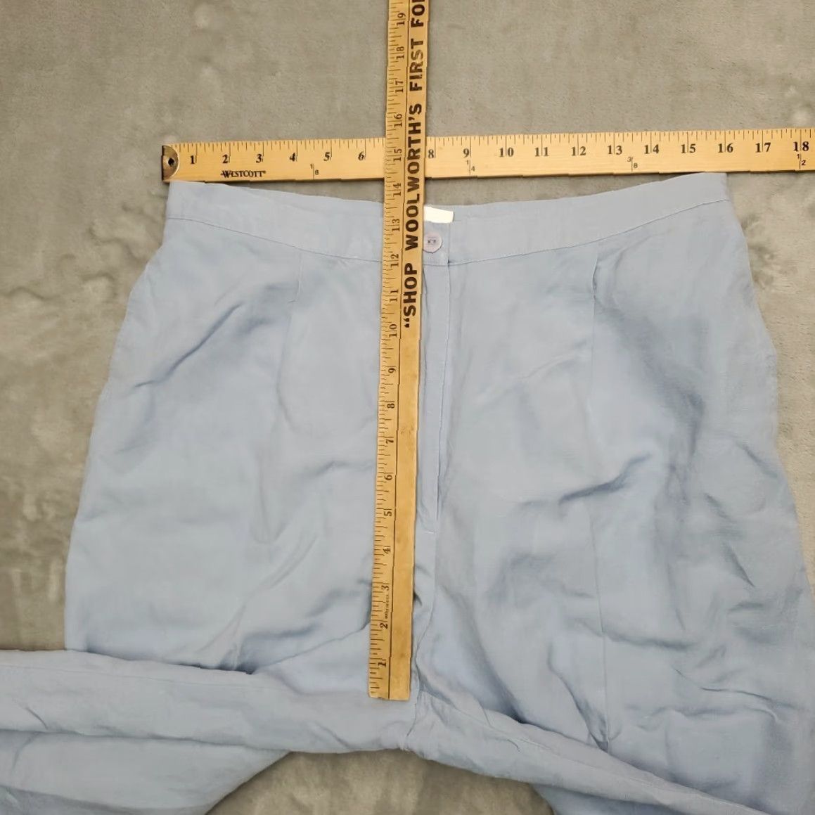 Liz Claiborne Villager Linen Blend Pants Women 16 Blue Pleated Front Classic Summer Comfort Cropped Pockets Zip Linen Rayon Solid Casual Girls Womens Size 38" / US 16 / IT 52 - 7 Thumbnail