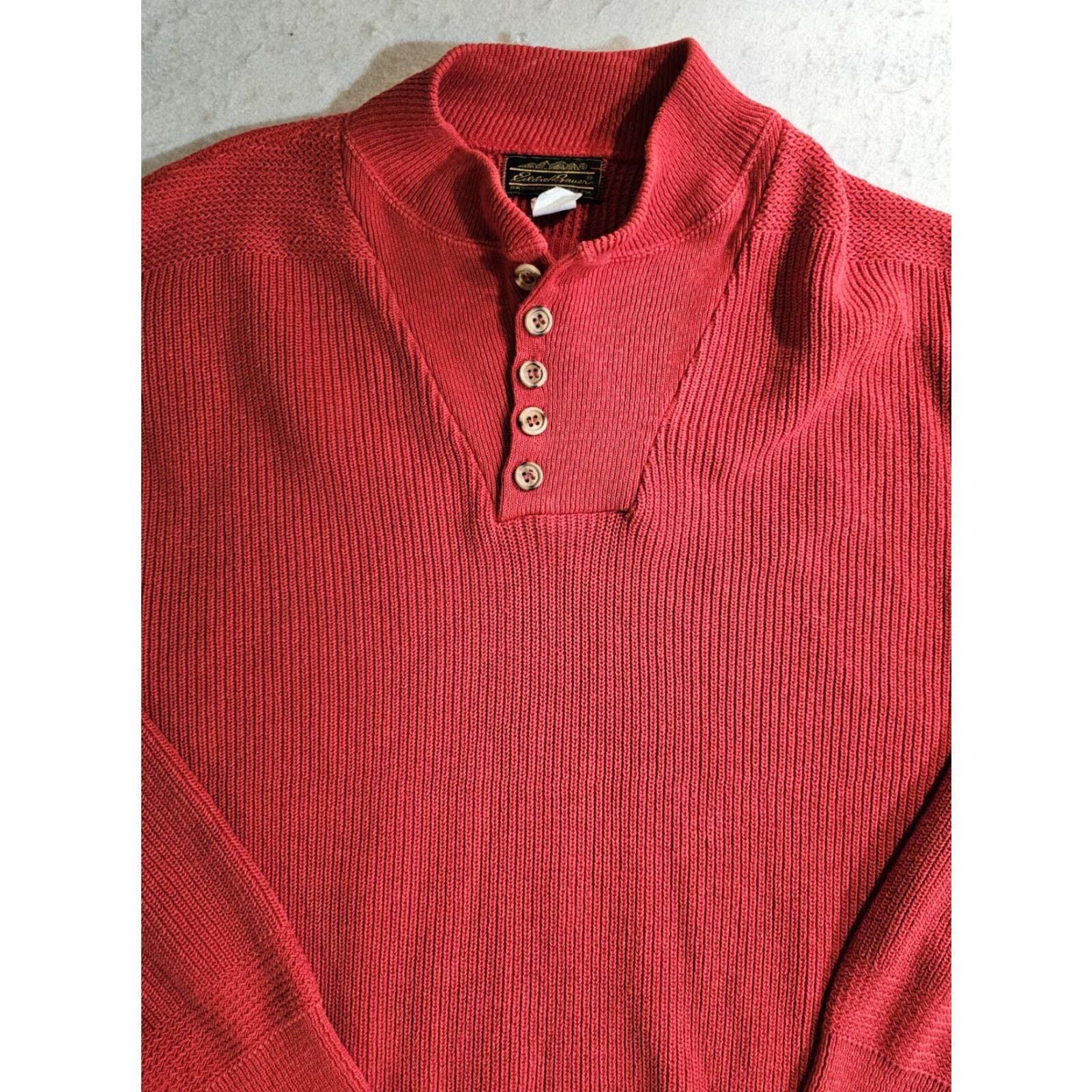 Eddie Bauer VINTAGE Eddie Bauer Sweater Pullover Knit Cable 1/4 Button XLT Red Mens Size XLT Size US XL / EU 56 / 4 - 3 Thumbnail