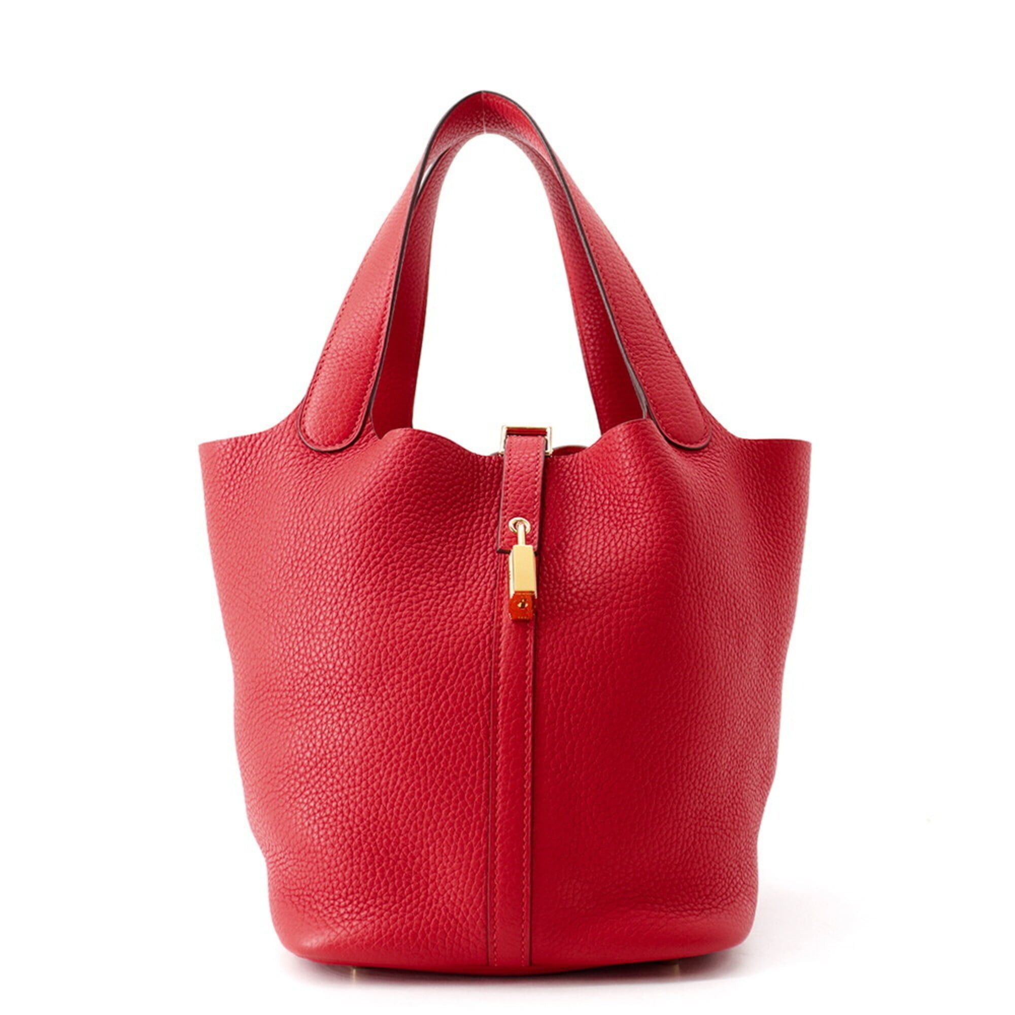 Hermes Hermes Picotin Lock MM handbag, Rouge Casaque, Taurillon Clemence leather, C stamp, HERMES tote bag, Lock, Picotin, women's, Size ONE SIZE - 1 Thumbnail
