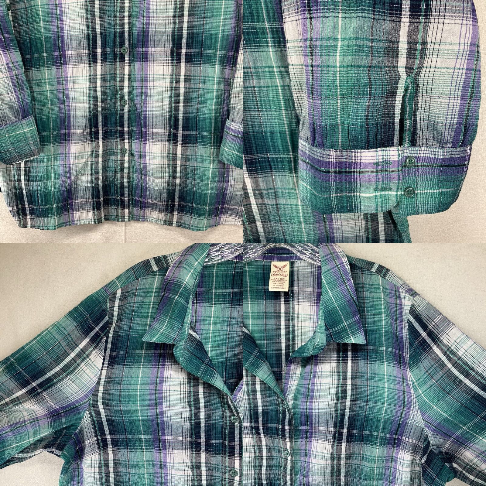 Faded Glory Women's Western Style Shirt 2XL Button Up Colorful Greens Purple Silver Thin Size XXL / US 16-18 / IT 52-54 - 8 Thumbnail