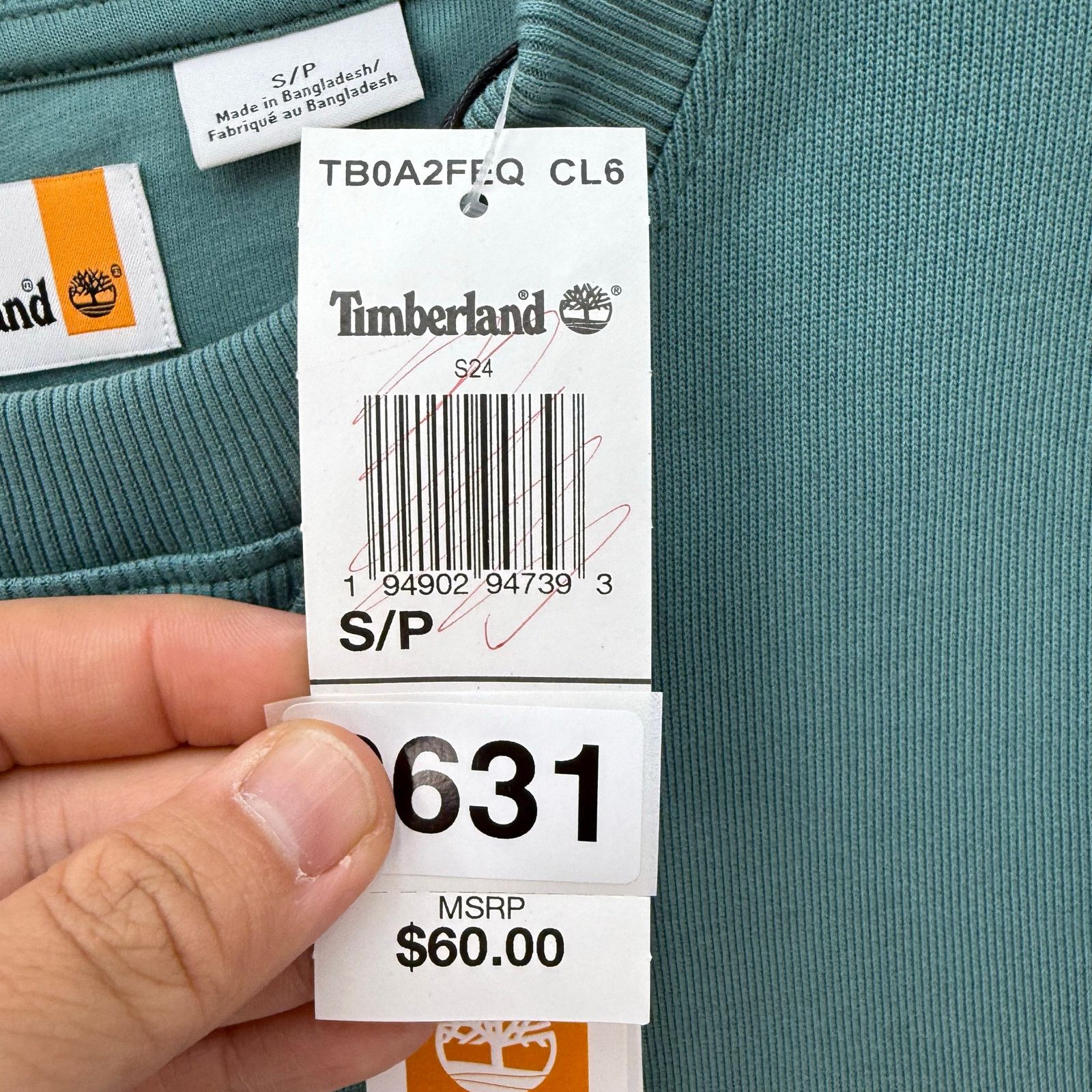 Timberland TIMBERLAND MEN'S SMALL OUTDOOR HERITAGE CREW RARE TEAL Size US S / EU 44-46 / 1 - 5 Thumbnail