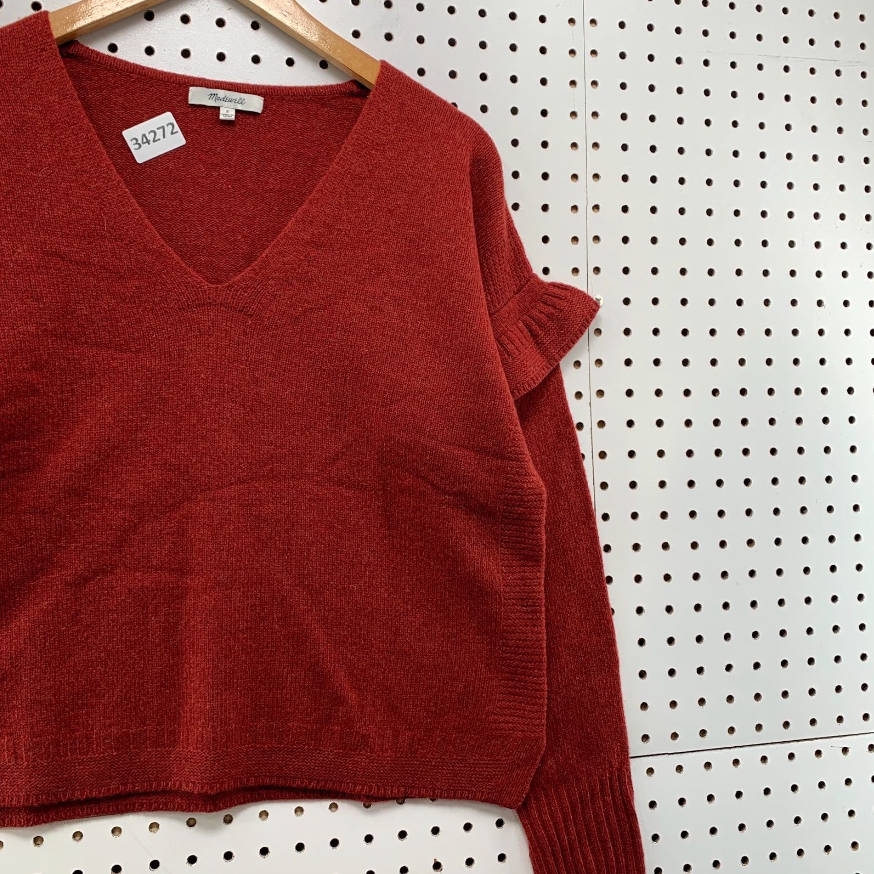 Madewell VINTAGE Madewell Merino Woo Sweater Womens Small Red Ruffled 20.5x20.5 Size S / US 4 / IT 40 - 5 Thumbnail