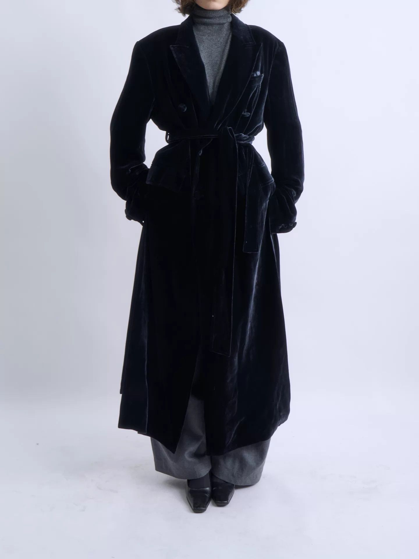 Other BY MAISON SANS TITRE blue velvet double-breasted coat Size L / US 10 / IT 46 - 1 Thumbnail