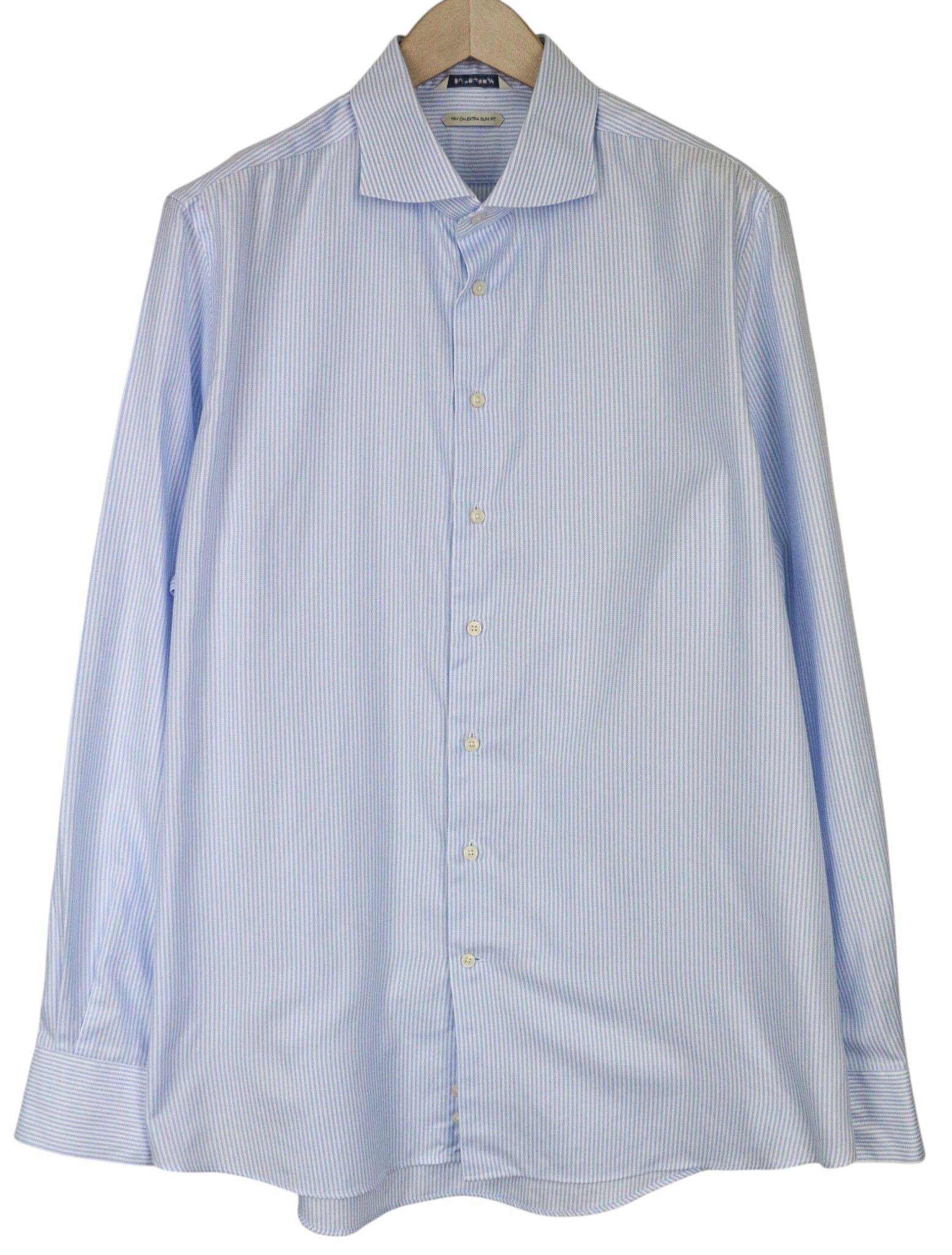 Suitsupply 46/18 Extra Slim Blue Cotton Striped Shirt 79173 Size 46R - 10 Thumbnail
