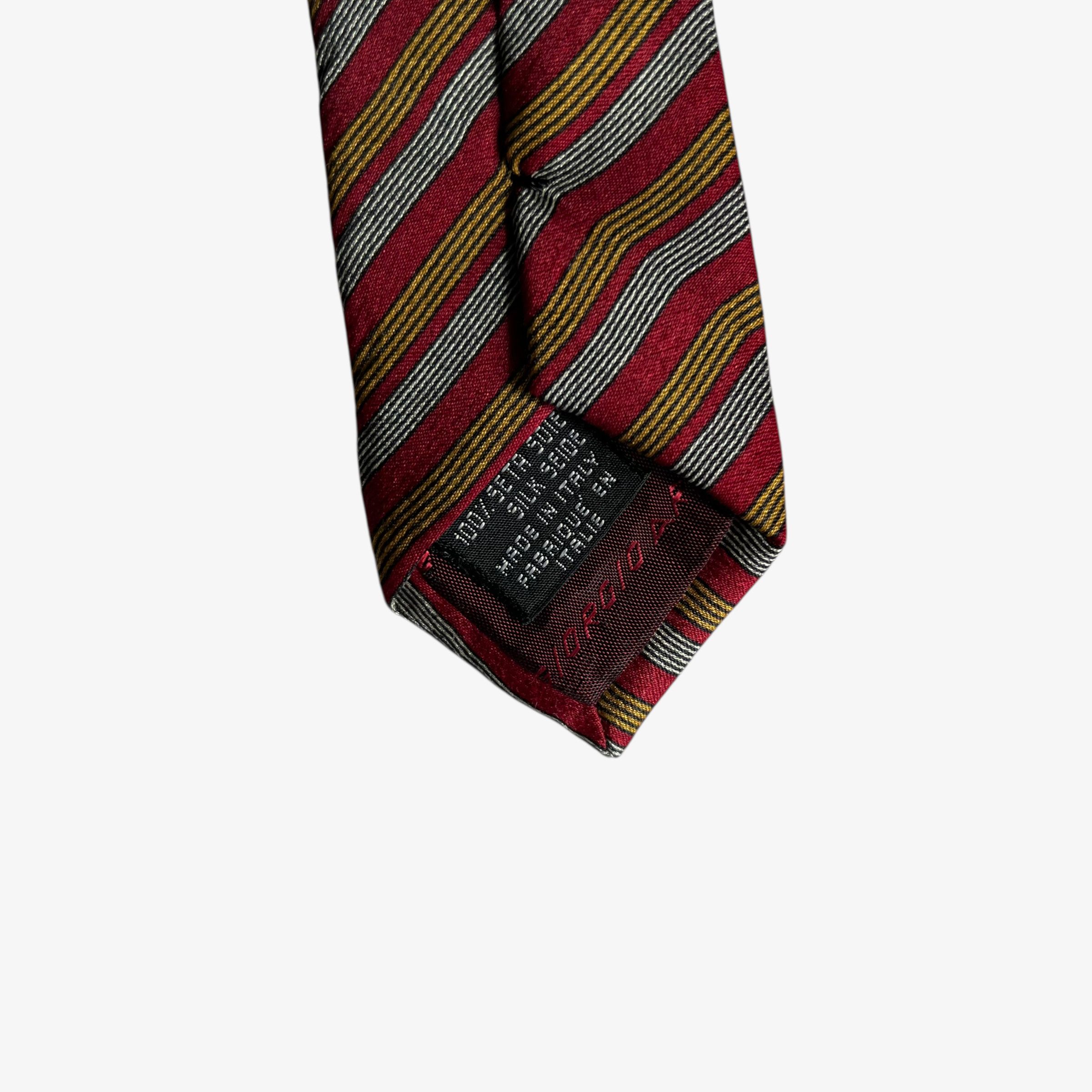 Giorgio Armani Vintage 90s Giorgio Armani Colourful Striped Red Silk Tie Size ONE SIZE - 3 Thumbnail