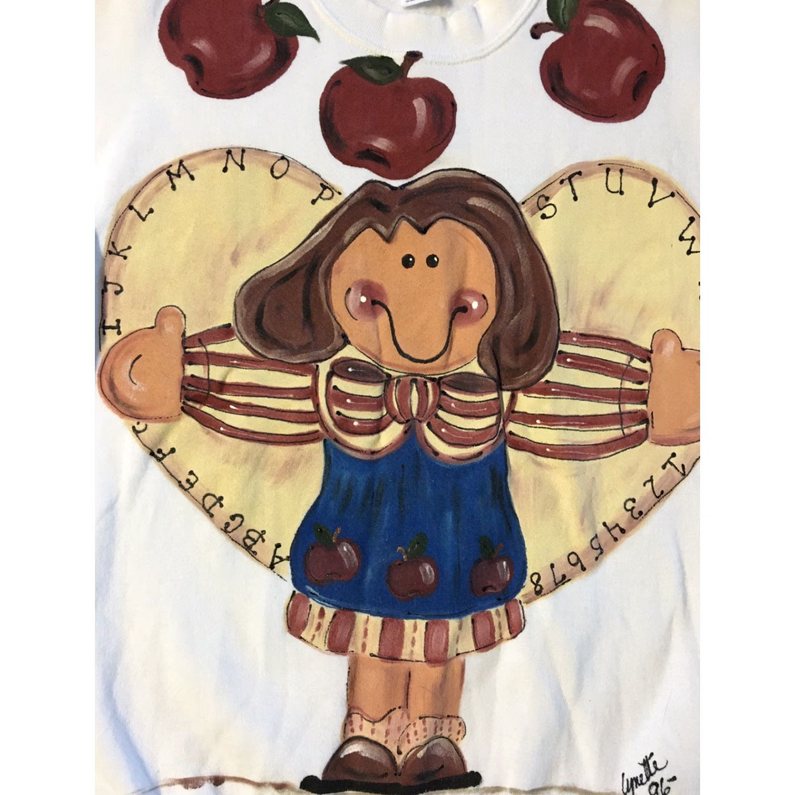 Jerzees VINTAGE 90s Apple Heart Art Sweatshirt L USA Nature Homemade White Jerzees Crewneck Men Size US L / EU 52-54 / 3 - 2 Thumbnail