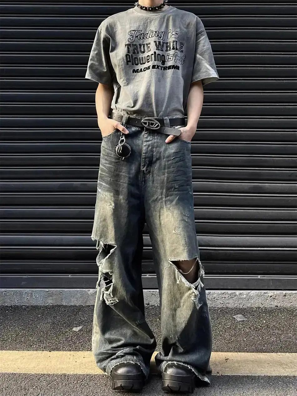 Japanese Brand Hip hop ripped wide leg jeans Size US 30 / EU 46 - 6 Thumbnail