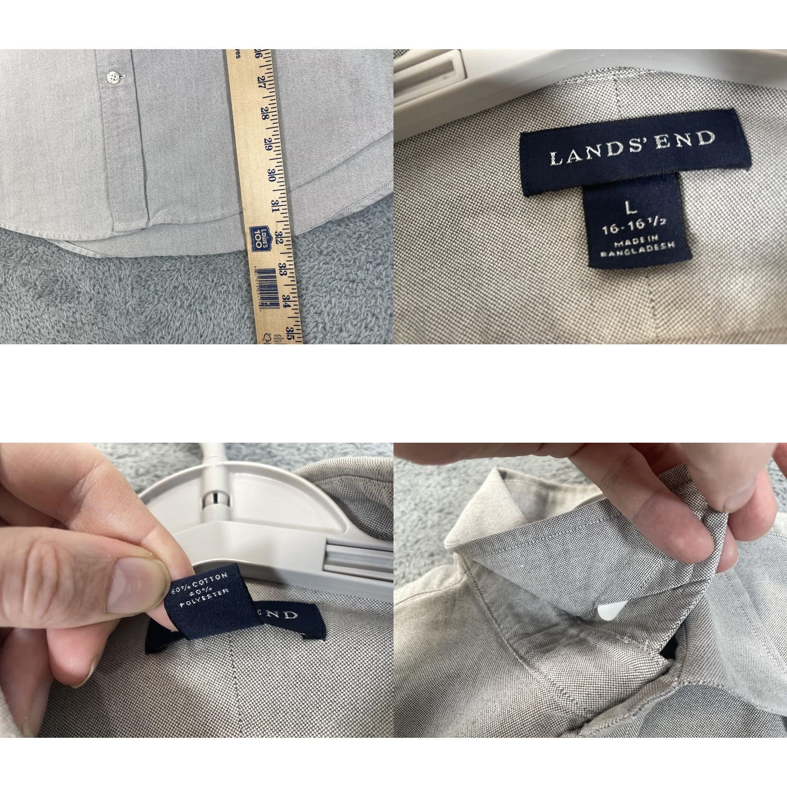 Lands' End Lands' End Shirt Mens Large Gray Long Sleeve Button Front Pocket Casual Work Dress Shirt Size US L / EU 52-54 / 3 - 8 Thumbnail
