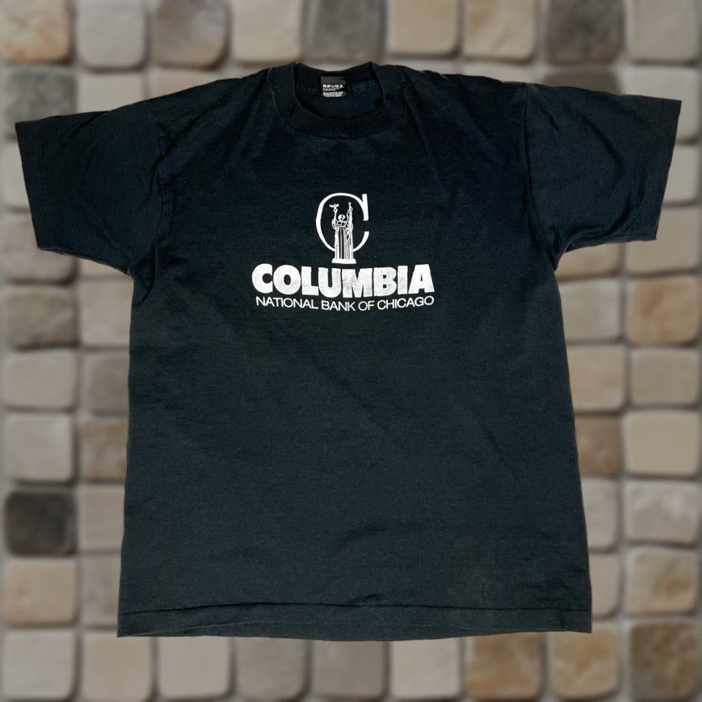 Vintage VINTAGE Columbia National Bank of Chicago T-Shirt Double-Sided XL Mens XL Black 90s Bank Graphic Print Screen Stars Best Size US XL / EU 56 / 4 - 1 Thumbnail