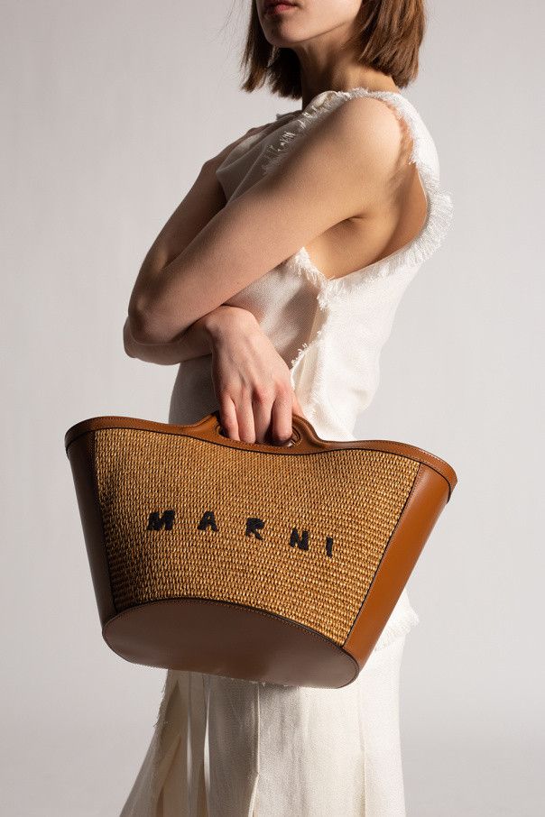 Marni Marni Tropicalia brown leather raffia effect fabric bag Size ONE SIZE - 1 Thumbnail