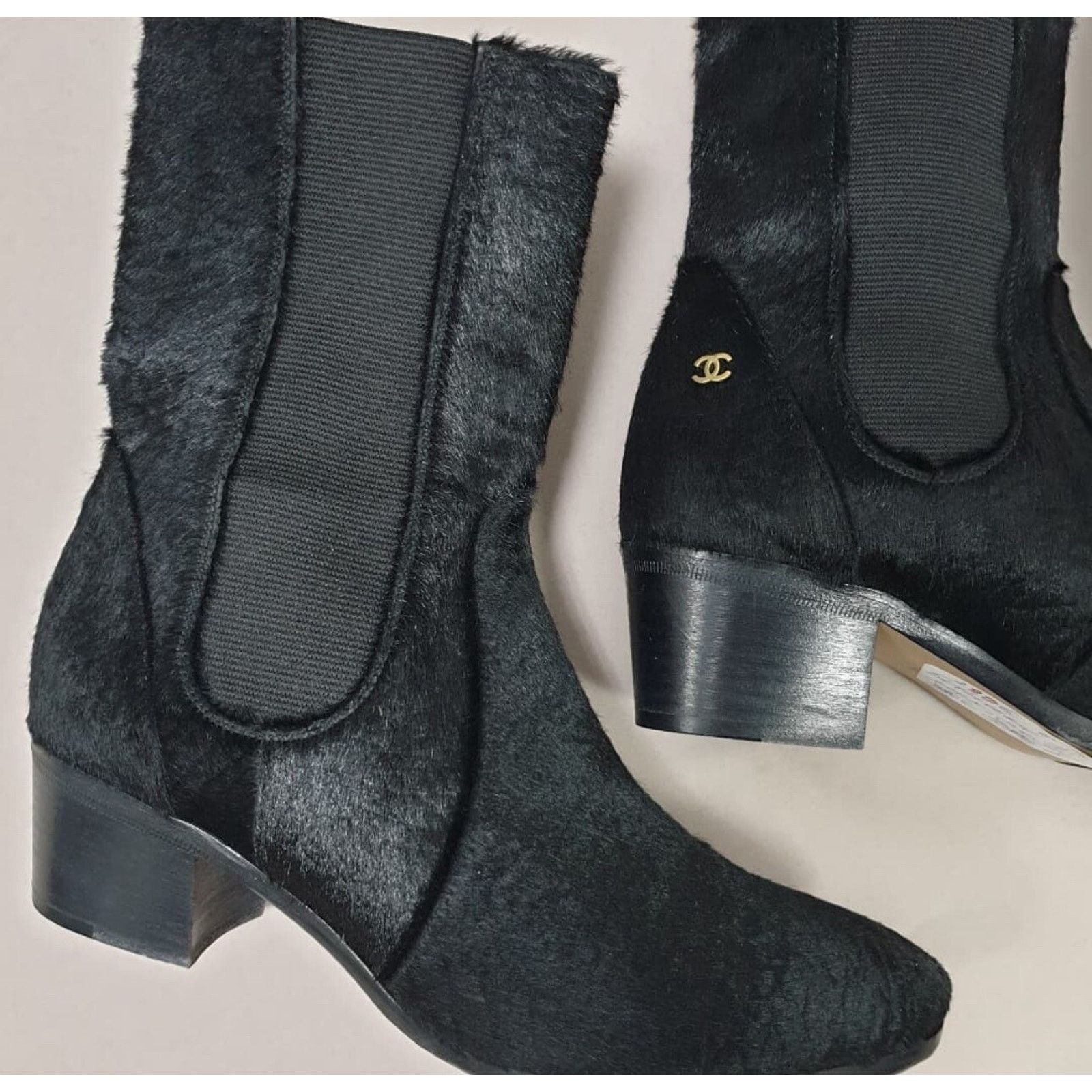Chanel Chanel Black Pony Hair CC Ankle Boots Sz.38.5 Size US 8.5 / IT 38.5 - 2 Thumbnail