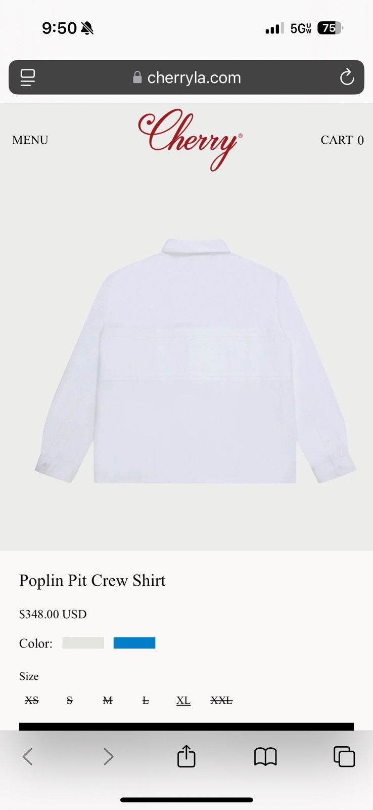 Cherry LA White Poplin Pit Crew Shirt Size US L / EU 52-54 / 3 - 4 Thumbnail