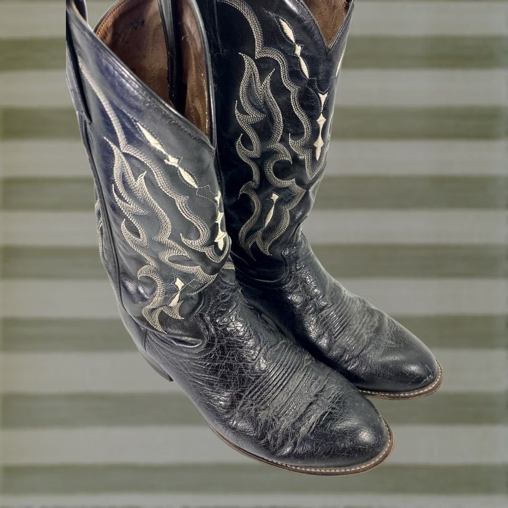 Tony Lama Tony Lama CT871 Boots Men 9.5D Black Ostrich Leather Western Cowboy Boots Size US 10 / EU 43 - 1 Thumbnail