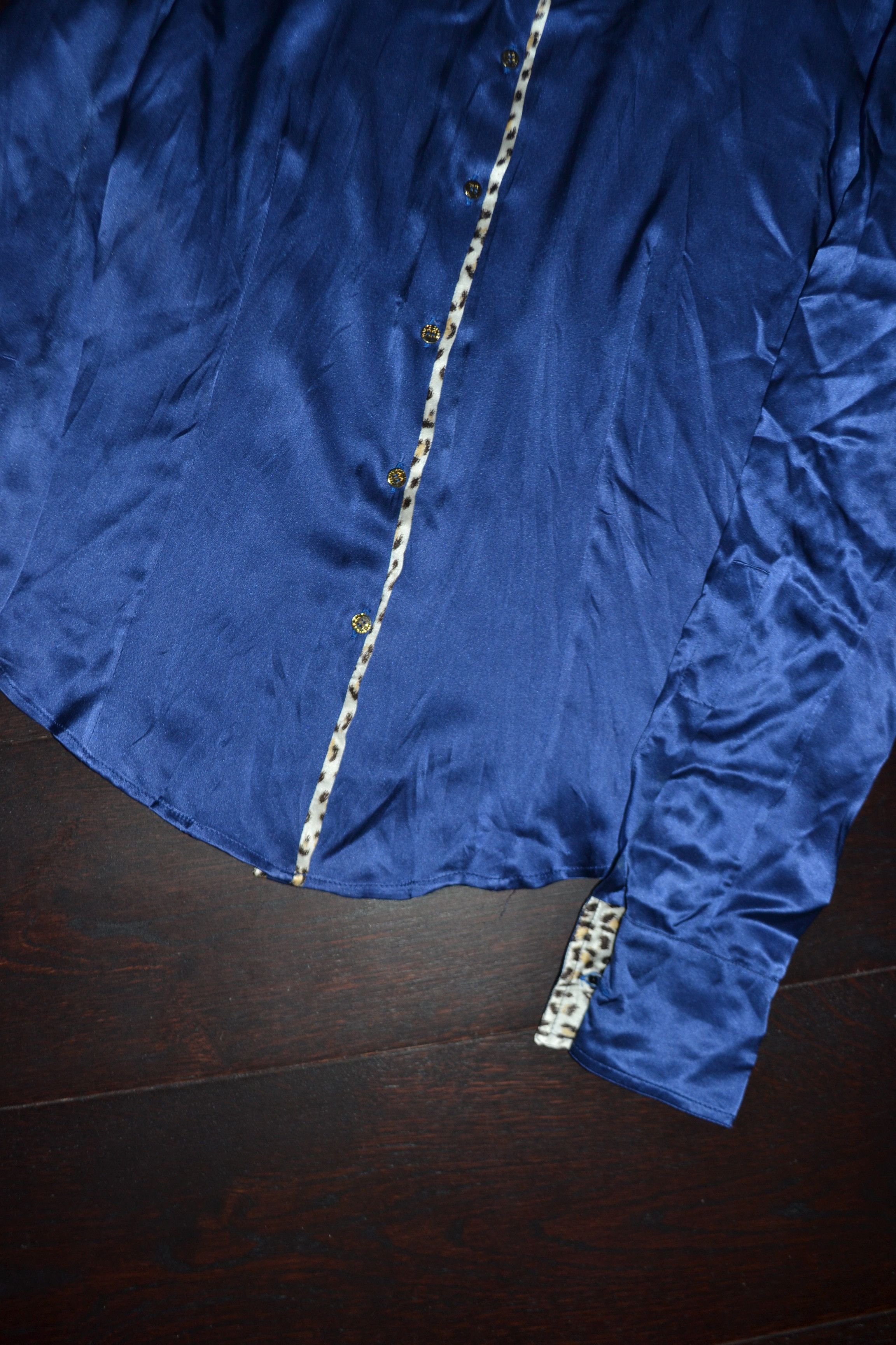 Roberto Cavalli Late 2000s Leopard-Trimmed Silk Shirt Size S / US 4 / IT 40 - 4 Thumbnail