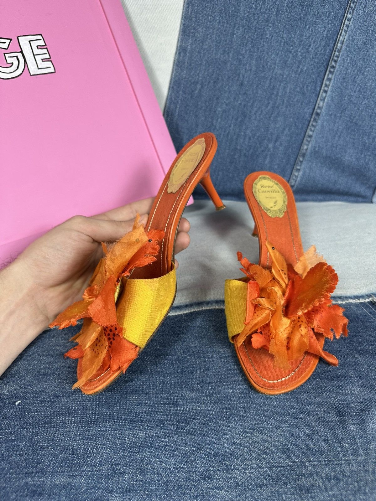 Rene Caovilla Vintage Rene Caovilla Open Pumps Heels Flowers Decoration Size US 8 / IT 38 - 9 Thumbnail