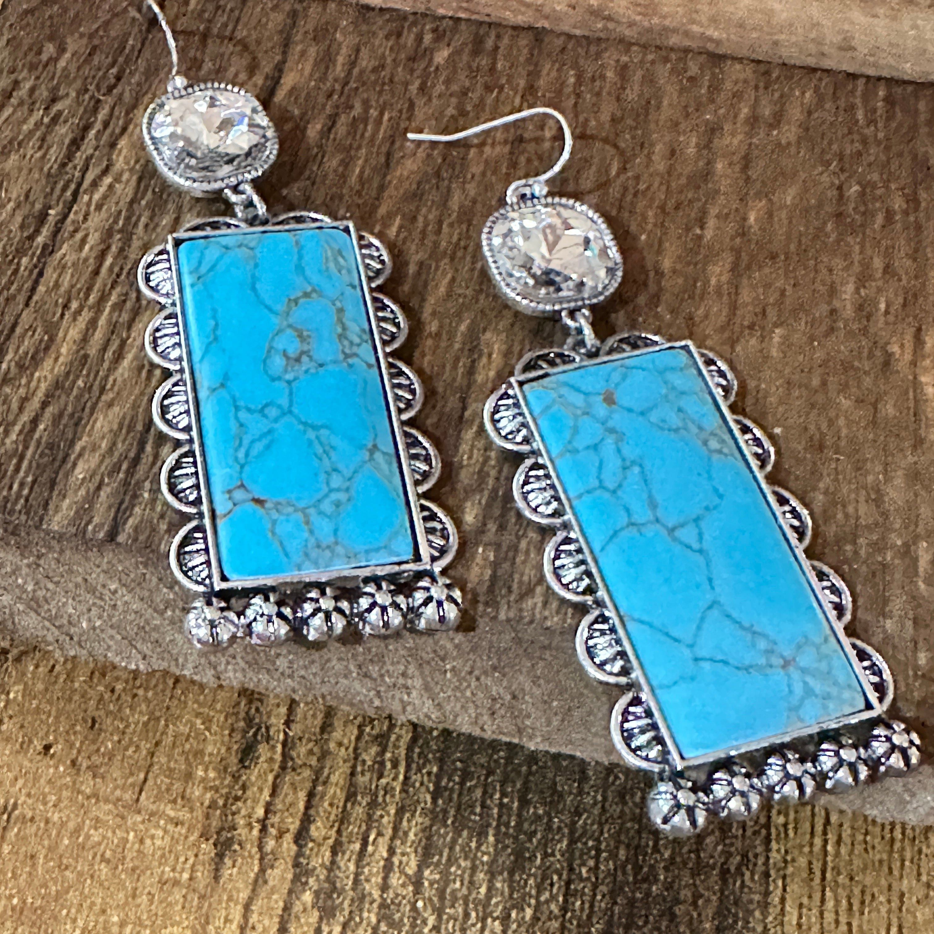 Other Boho Turquoise Elegance: Crystal-Studded Rectangle Earrings, Size ONE SIZE - 9 Thumbnail