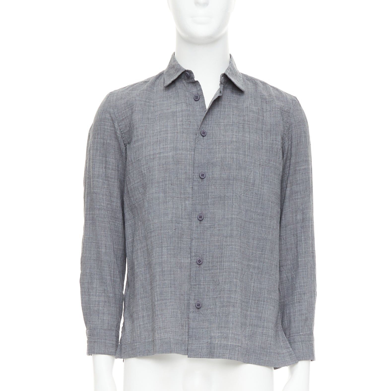 Issey Miyake ISSEY MIYAKE MEN grey polyester ramie crinkled shirt top JP1 S Size US S / EU 44-46 / 1 - 1 Thumbnail