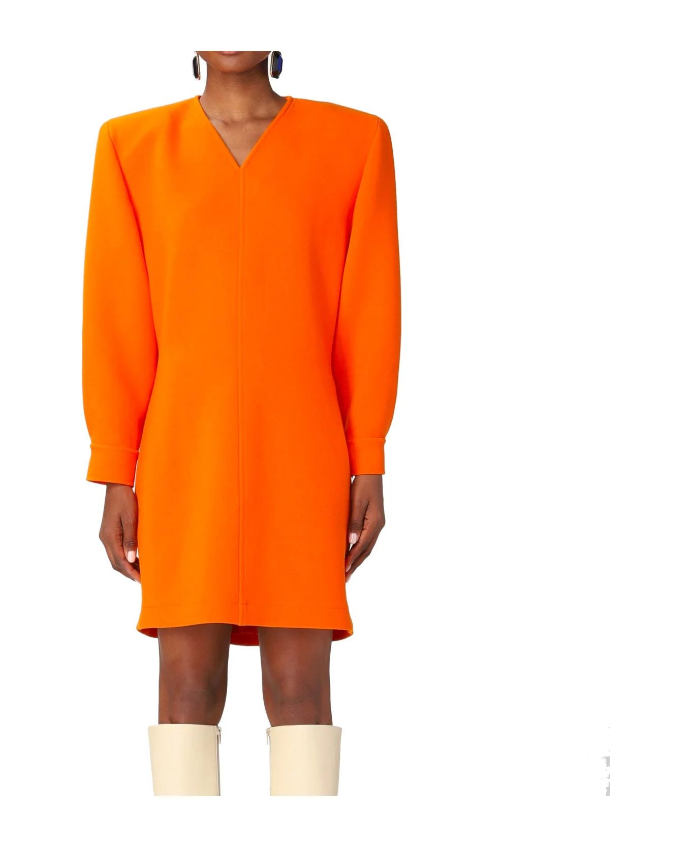 Saint Laurent Paris o1bcso1str1125 V-Neck Dress In Floral Crepe in Orange Size M / US 6-8 / IT 42-44 - 2 Thumbnail