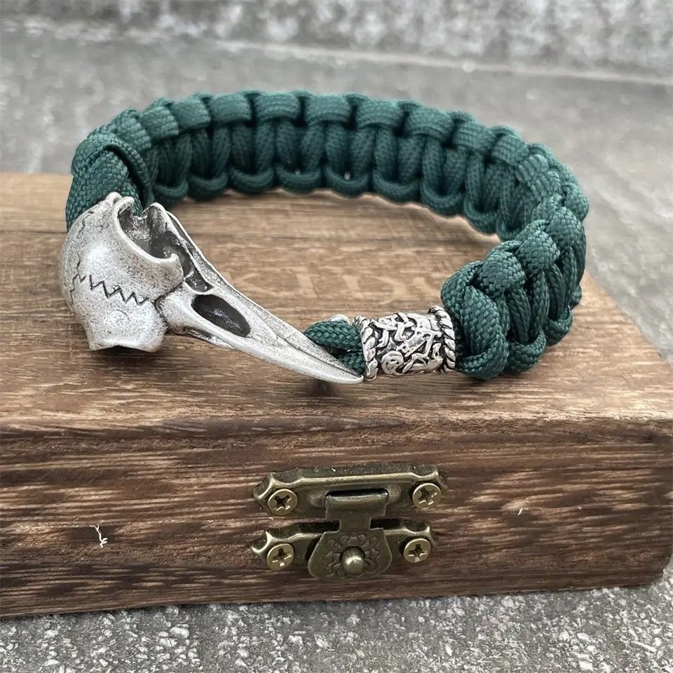 Vintage Viking Odin Raven Skull Bracelet Men Women Gothic Size ONE SIZE - 3 Thumbnail