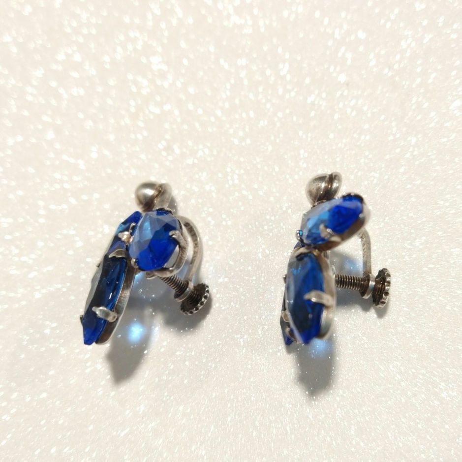 The Unbranded Brand Vintage Blue Crystal Solid Sterling Silver 925 Stud Earrings Size ONE SIZE - 7 Thumbnail