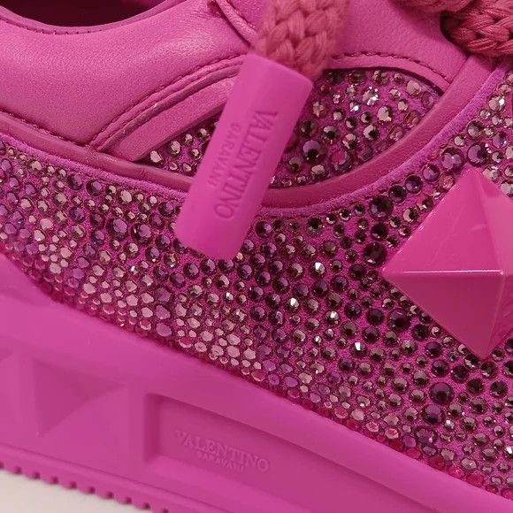 Valentino Valentino One Stud Fuchsia Sneakers w/ Iconographe Crystals Size US 7 / IT 37 - 7 Thumbnail
