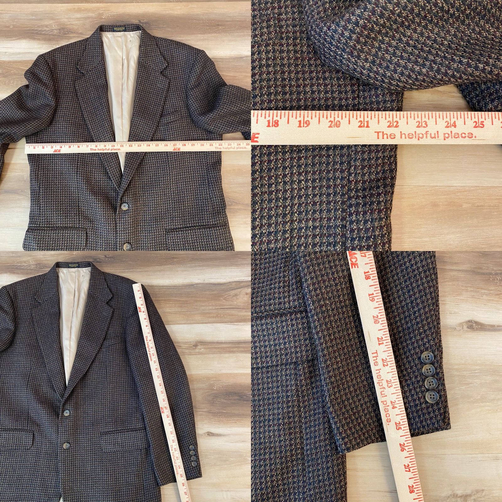 Oscar De La Renta Oscar de la Renta Blazer Mens 42L Wool Tweed Houndstooth Brown 2 Button Jacket Size 42R - 8 Thumbnail