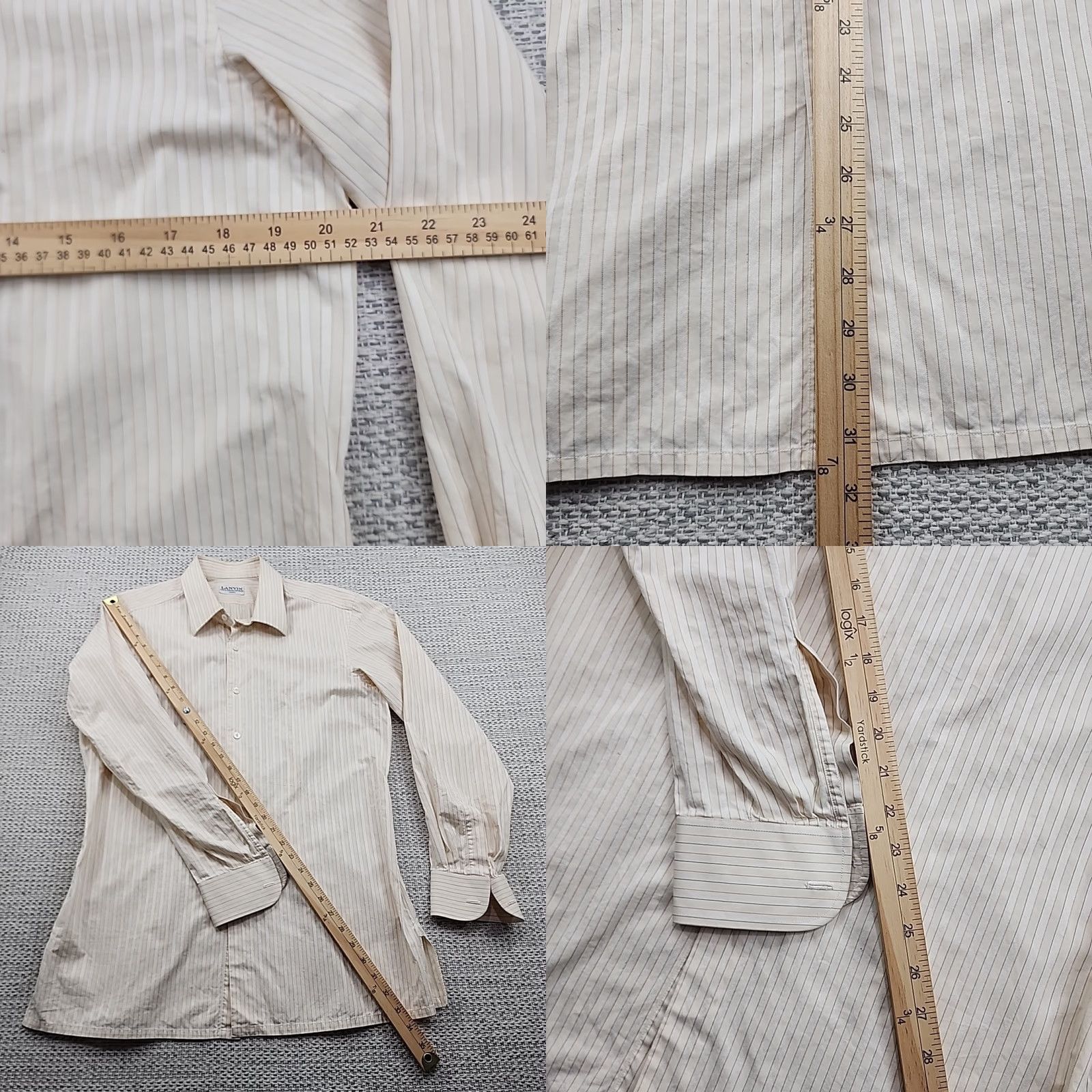 Lanvin VINTAGE Lanvin Dress Shirt Mens 16.5x34 Long Sleeve Beige Striped Slim Fit Cotton Blend Shirt Mens Size 46R - 8 Thumbnail
