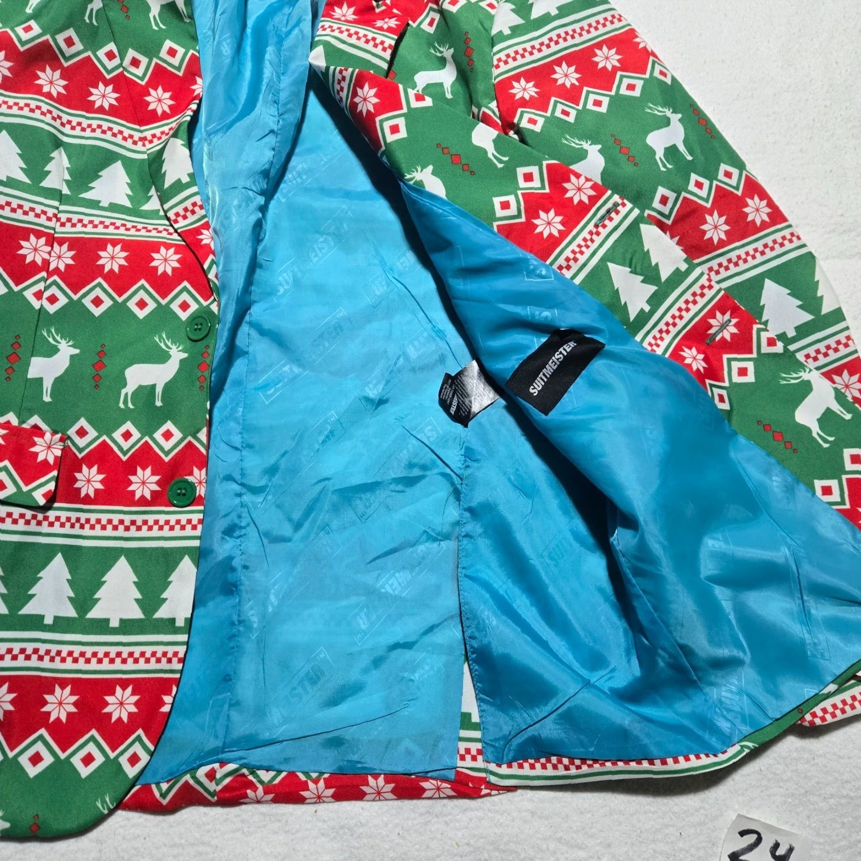 Vintage Suitmeister Christmas Reindeer Ugly Holiday Jacket Suit Jacket AOP Men's M Medium Size 40R - 2 Thumbnail