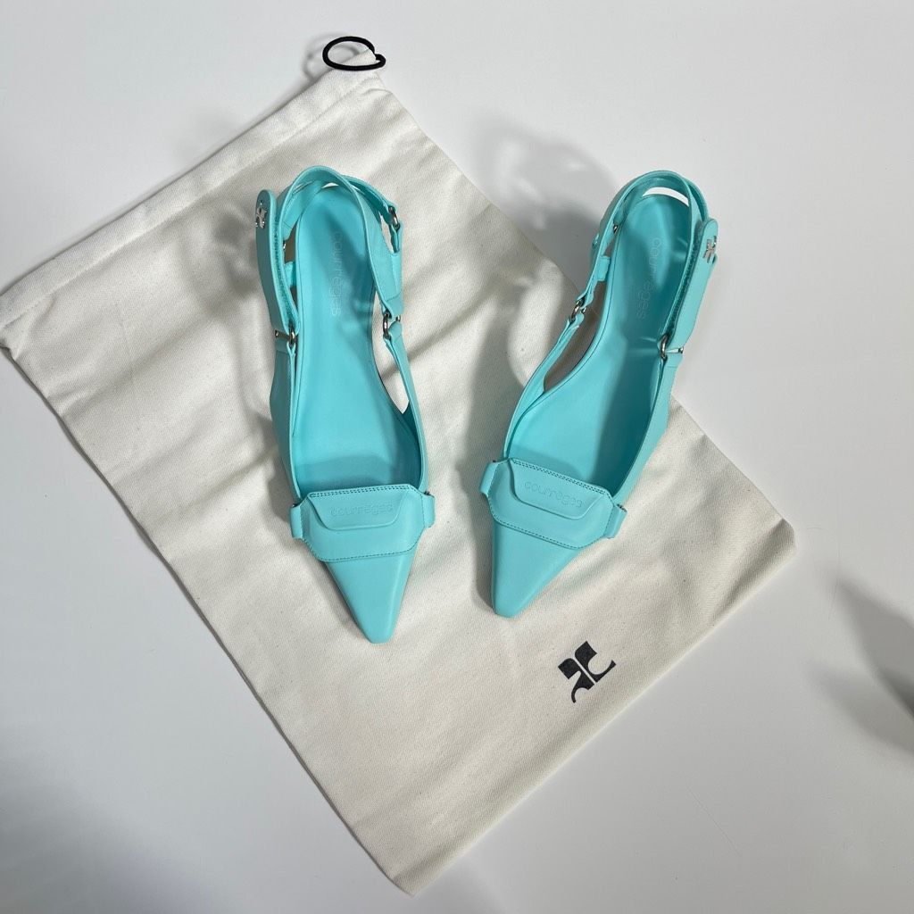 image of Courreges Leather Slingback Pump In Turquoise Shoes in Blue, Women's (Size 9)