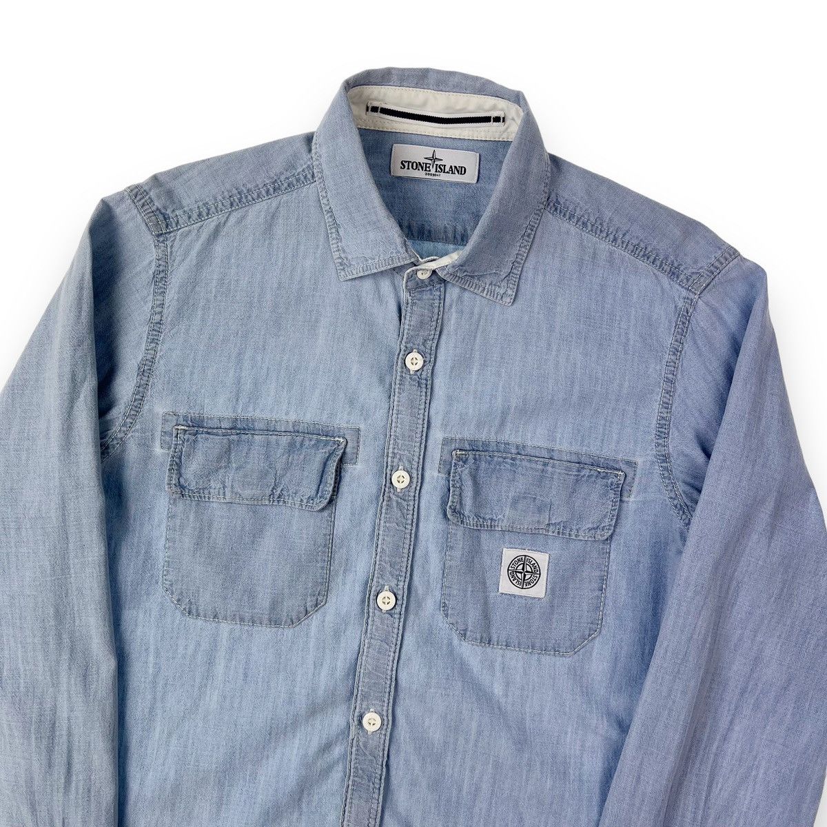image of Stone Island Denim Long Sleeve Shirt in Blue, Men's (Size Medium)