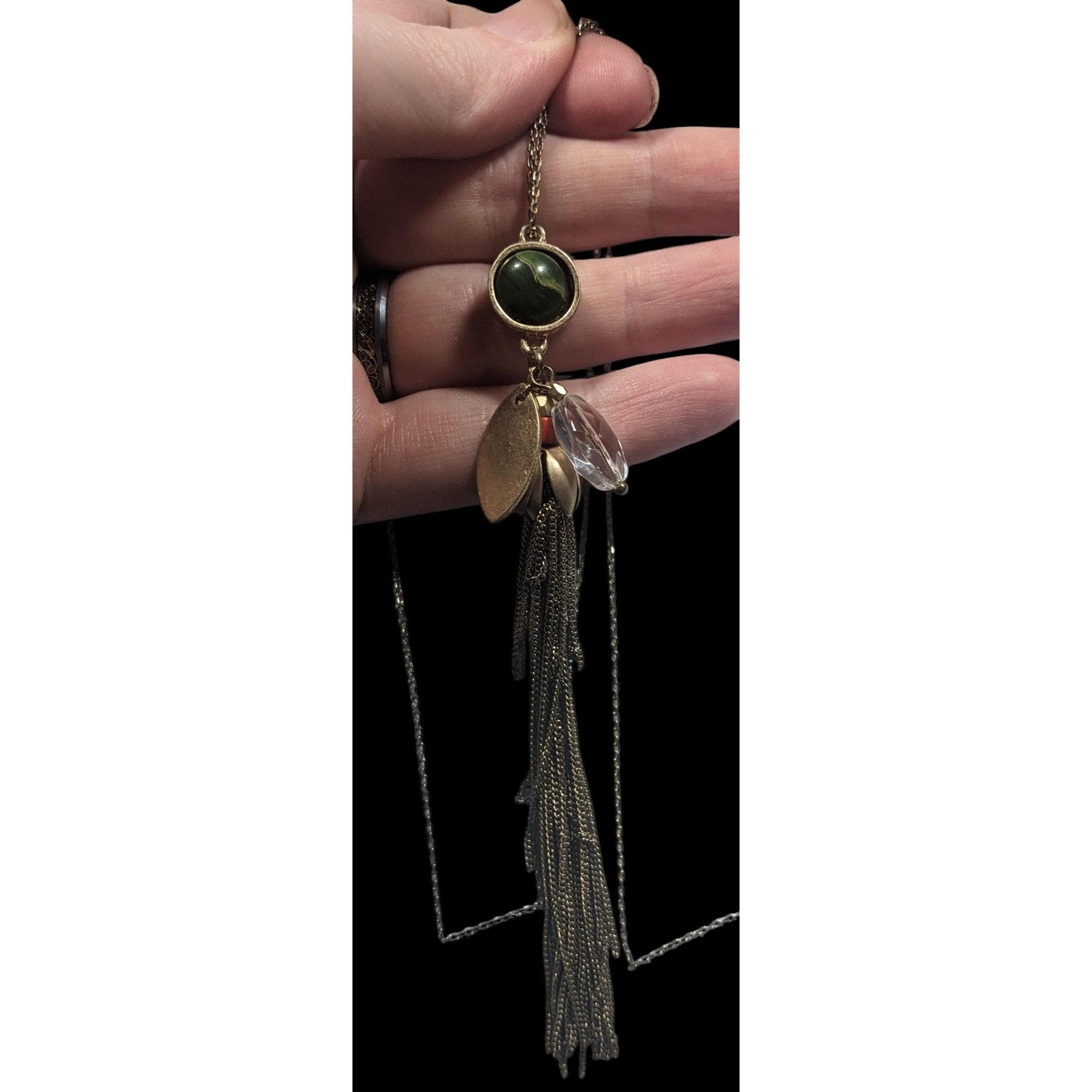 Loft Ann Taylor Loft Floral Green And Gold Tone Tassel Necklace Size ONE SIZE - 5 Thumbnail