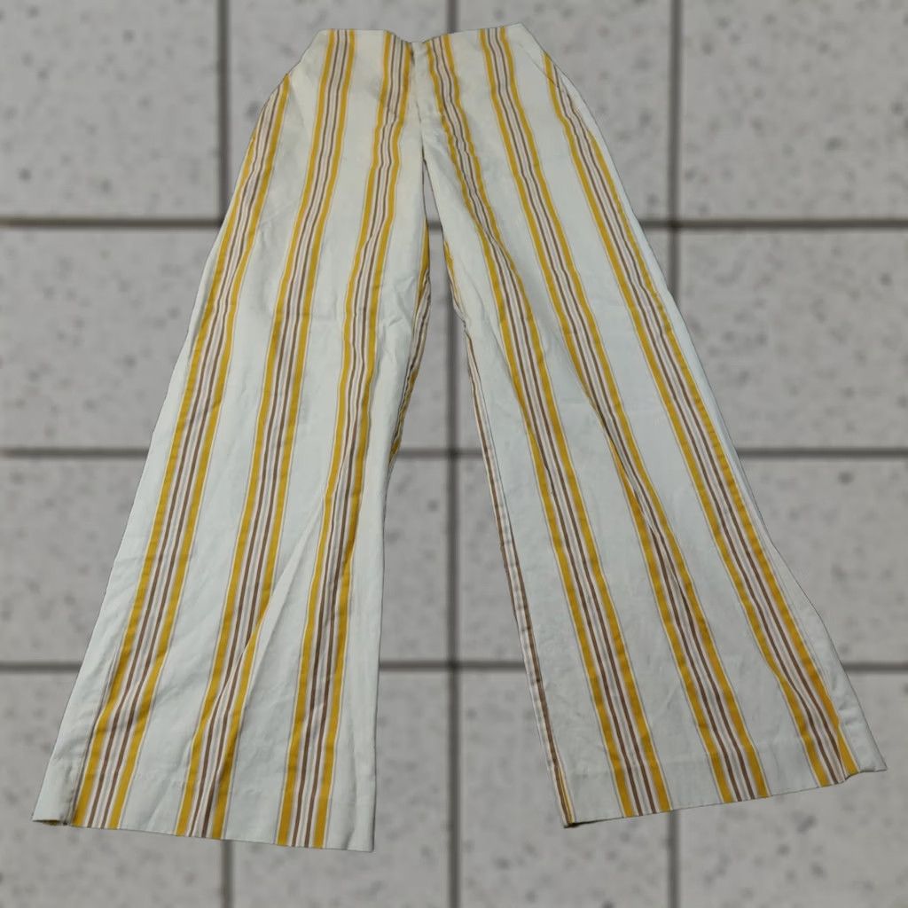 Abercrombie & Fitch Abercrombie & Fitch Pants Womens XS White Yellow Striped Pull On Wide Leg High Rise Baggy Size 40" / US 18 - 1 Thumbnail