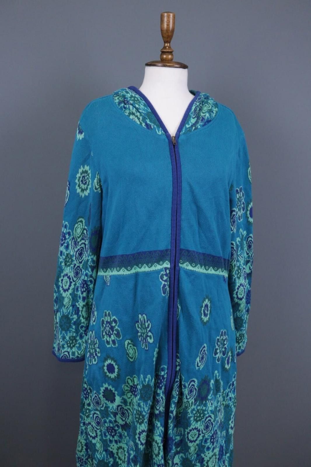 Designer Deerberg Blue Full Zip Floral Lagenlook Coat Jacket Size L Size L / US 10 / IT 46 - 5 Thumbnail