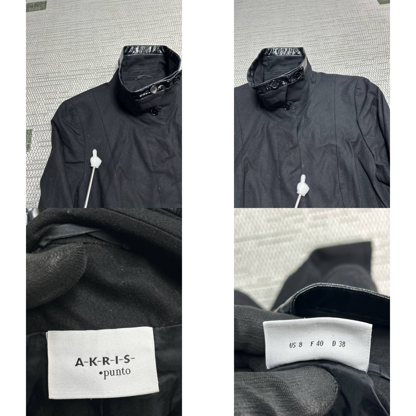 Akris Akris Coat Womens 8 Black Wool Blend Stretch Concealed Placket Funnel Neck Mid-Length Winter Fall Spring Long Sleeve Button Size M / US 6-8 / IT 42-44 - 8 Thumbnail