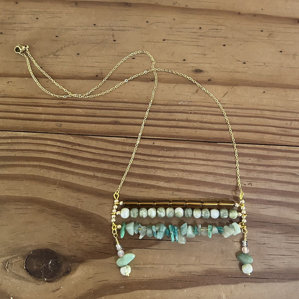 Handmade Handcrafted triple row bar green chalcedony stone necklace Size ONE SIZE - 8 Thumbnail